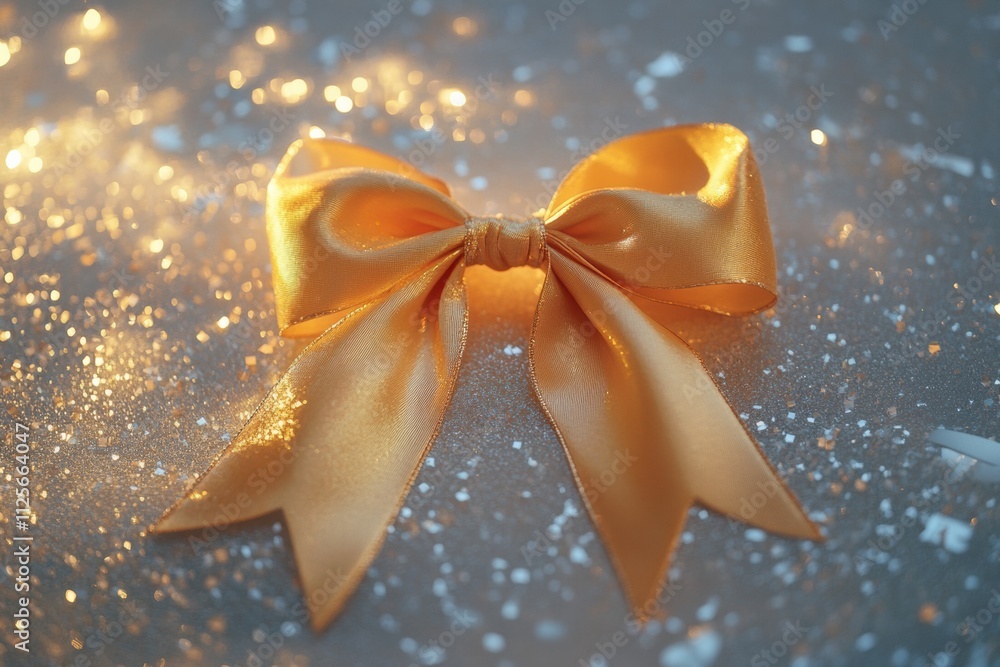 Leinwandbilder a golden ribbon in a pretty bow shines atop a sparkling surface, adding a festive touch for new year