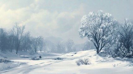 Obraz premium Tranquil Winter Landscape Blanketed in Soft Falling Snow