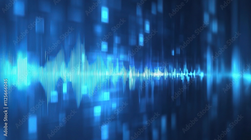 Poster abstract digital waveforms in shades of blue and light reflections