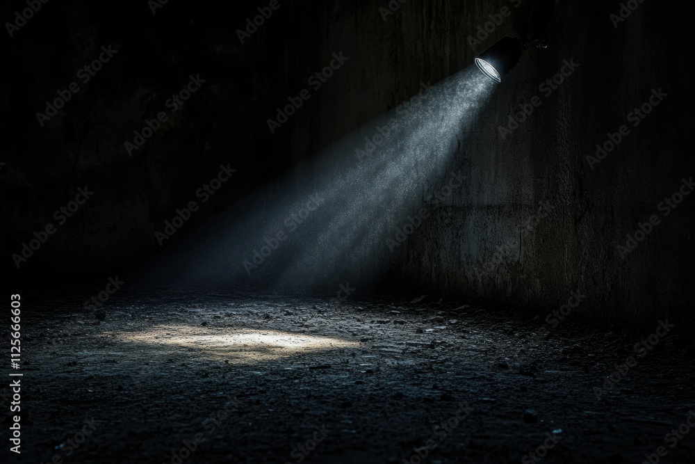 Poster a small beam of light breaks through darkness in an abandoned room, creating a strong sense of isola
