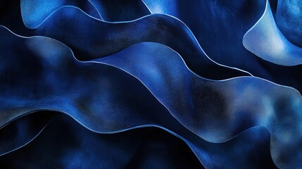 Obraz premium Deep Blue Wavy Shapes with Soft Gradients Overlapping Darkness
