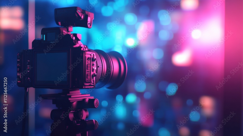 Aufkleber a television studio captures a professional interview recording, highlighting advanced media technol