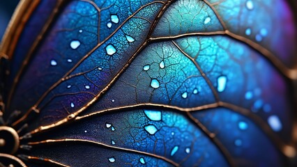 Fototapeta premium Stunning Morpho Butterfly Wing, Iridescent Blue Macro