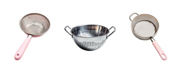 Various Types of Kitchen Strainers on Transparent Background