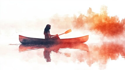 Fototapeta premium Woman Canoeing Alone at Sunrise Peaceful Waters