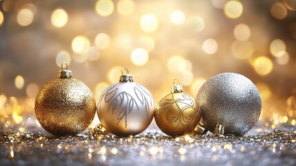 Shimmering Holiday Ornaments on Sparkling Background Decoration