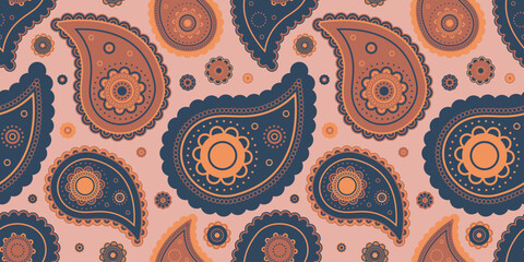Paisley colours a cover trend. Colourful ornament on doodle art deco. Effortless curly in calm print.