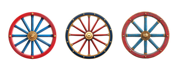 Colorful Decorative Wooden Wheels on Clear Background