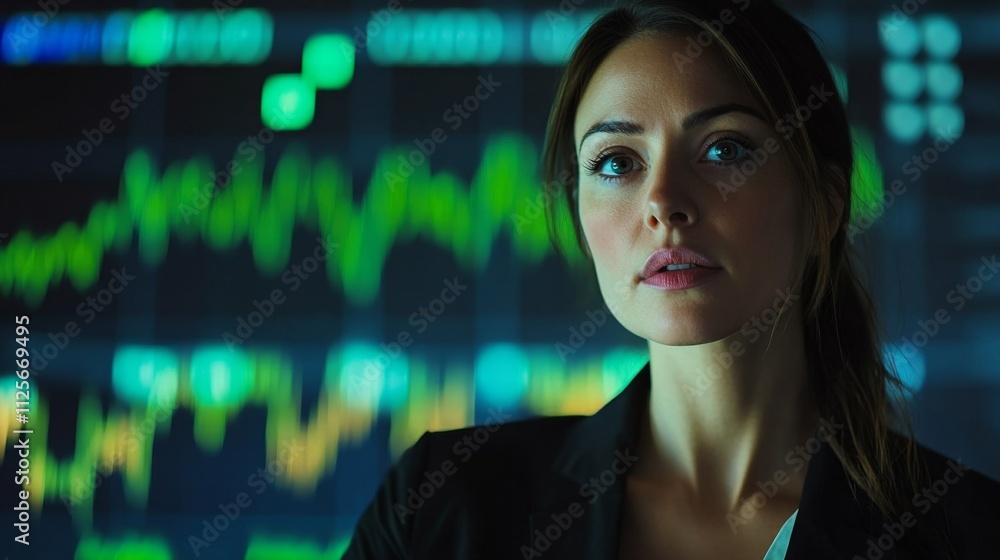Poster market analysis presentation by financial analyst in high-tech office data visualization professiona