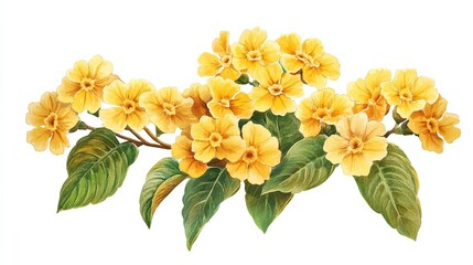 Fototapeta premium Watercolor Painting of Yellow Flowers and Green Leaves