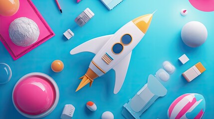 Naklejka premium digital entrepreneurship flat design top view tech startup 3D render vivid 