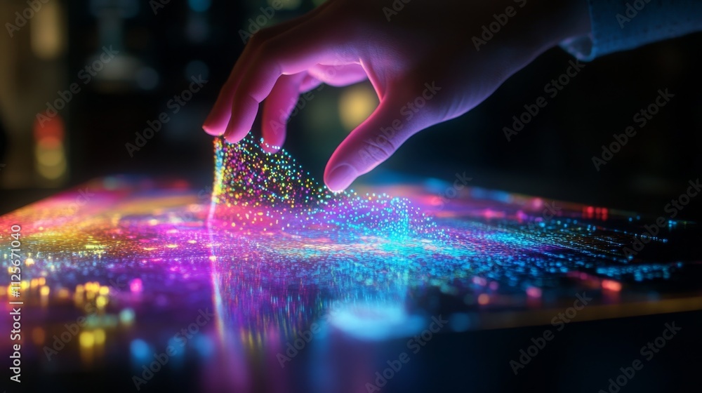 Poster interactive digital art creation modern studio visual display contemporary setting close-up view tec