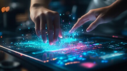 Digital interaction event futuristic technology interactive display virtual environment close-up view innovation concept