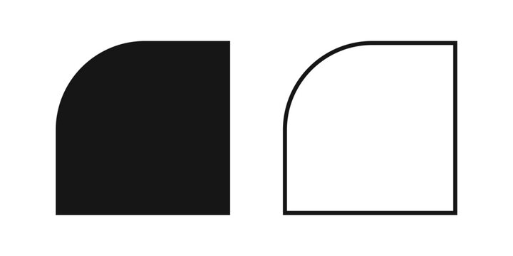 Half arch shape and frame. Templates for invitation or greeting cards, business brochures, event or party banners in semiarch form isolated on white background. Vector outline illustration.