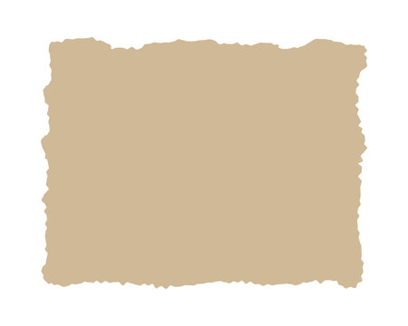 Jagged paper piece or old papyrus map texture. Rectangular shape with ripped edges. Empty ragged text box, label or tag collage element template isolated on white background. Vector flat illustration.