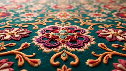 Fototapeta premium Luxurious Persian Rug, Intricate Knots & Jewel Tones