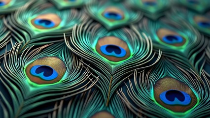 Obraz premium Intricate Peacock Feather Patterns, Iridescent Colors & Delicate Barbs