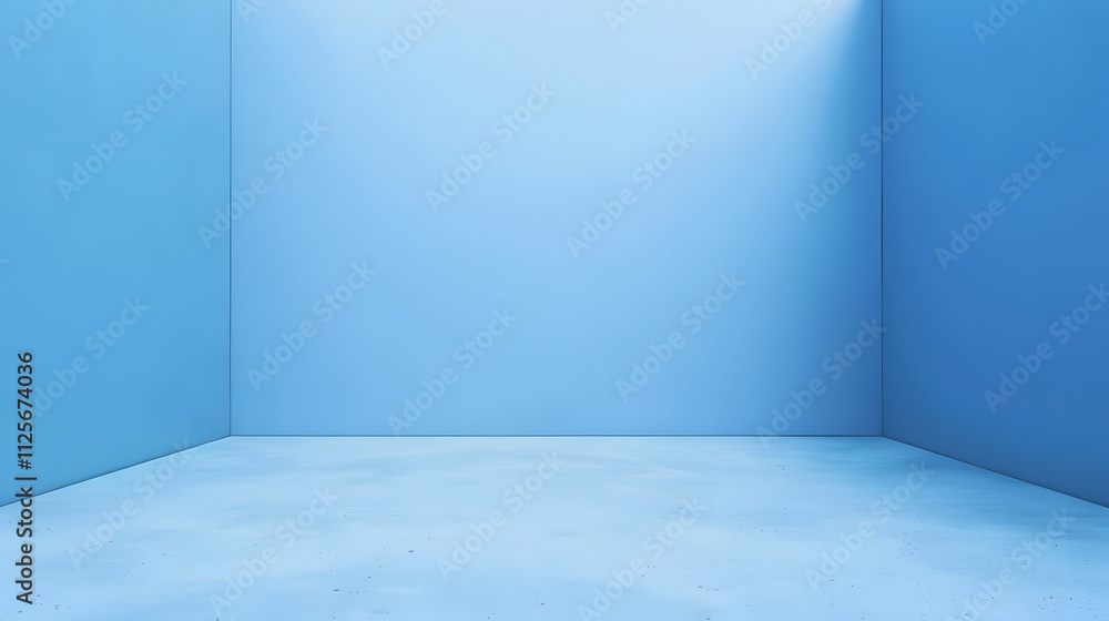 Aufkleber a simple blue room with smooth walls and floor, creating a calm and spacious atmosphere.