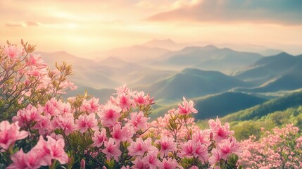 Fototapeta premium Serene Spring View of Pink Azalea Flowers at Hwangmaesa Mountain