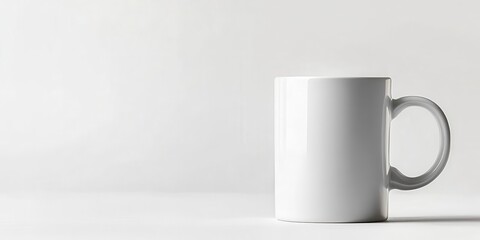 Obraz premium A plain white coffee mug on a clean surface, ideal for beverages or branding.