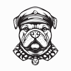 English Bulldog Sailor Hat image vector isolated on white background.