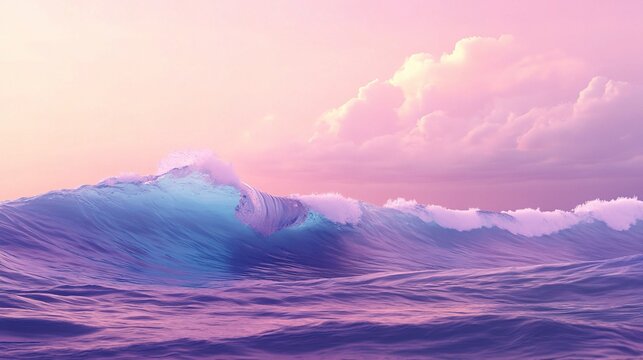 Smooth Pink Gradient Ocean Waves Under Soft Cloudy Sky