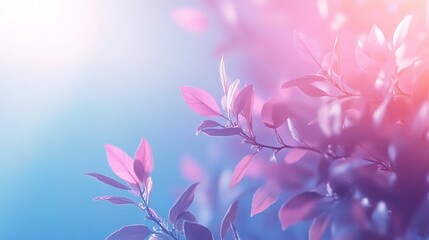 Fototapeta premium Soft Blurred Blue Gradient Background with Delicate Leaves