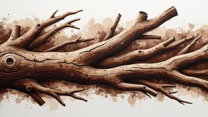 Detailed Tree Branch Texture, Knots, Crevices, and Bark in Brown and Grey Tones