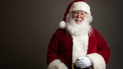 Man in a red Santa suit is smiling