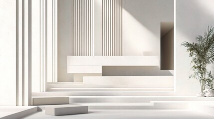 Minimalist 3D Architectural Design with Clean Lines and Light Colors