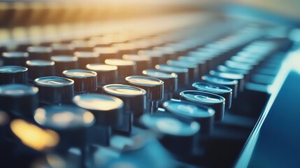 Obraz premium Vintage Typewriter Close-Up with Detailed Keys and Retro Aesthetic