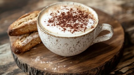Savoring coffee and biscotti delights in a rustic  close-up food photography warm atmosphere and culinary indulgence