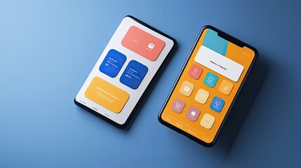 Fototapeta premium mobile shopping flat design front view app interface 3D render Split-complementary color scheme