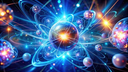 Obraz premium Glowing Quantum Mechanics: Futuristic Abstract Digital Art of Swirling Atomic Energy