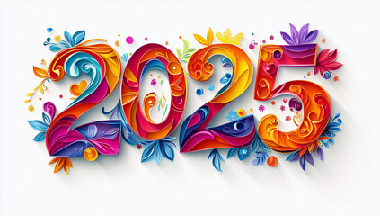 Floral pattern banner with number 2025 for new years growth colorful fun rainbow social share image design