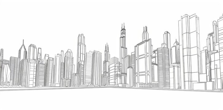 Fototapeta A city skyline with tall buildings and a river running through it