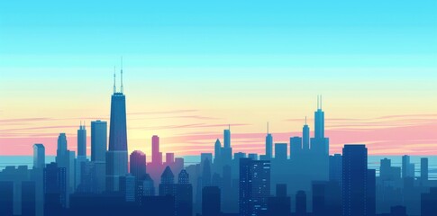 Obraz premium Cityscape Skyline with Pink Sunset
