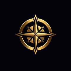 Fototapeta premium A golden compass symbol on a black background, representing navigation and direction.
