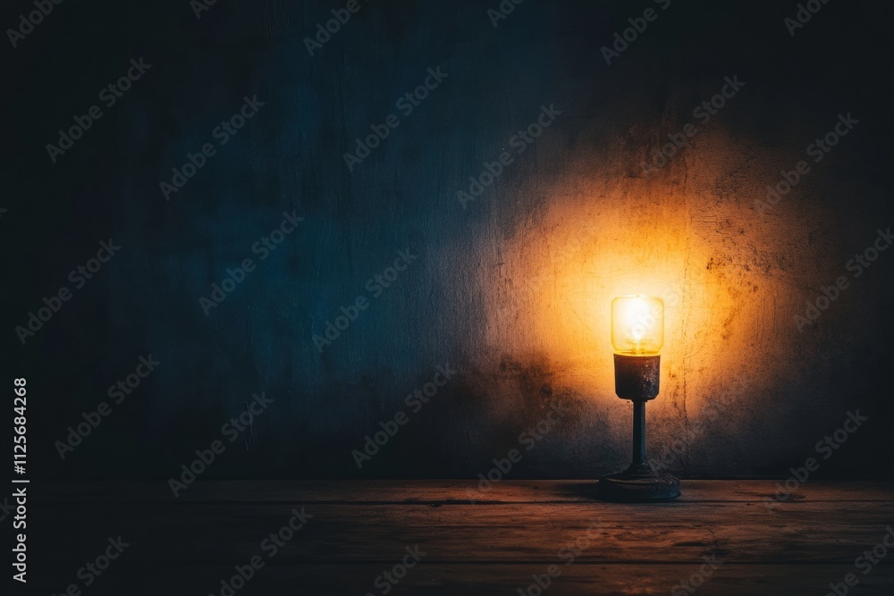 Aufkleber A single light source shines in a dark, empty room, casting shadows and creating a feeling of solitude and potential for written expression. Generative AI