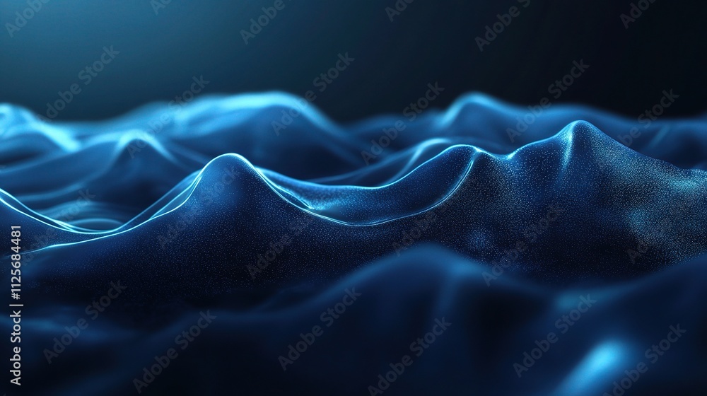 Poster abstract dynamic waves in dark blue with soft light effects