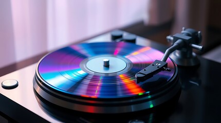 Obraz premium Spinning vinyl record on a turntable, capturing the essence of music nostalgia, vintage vibes, and timeless audio in motion