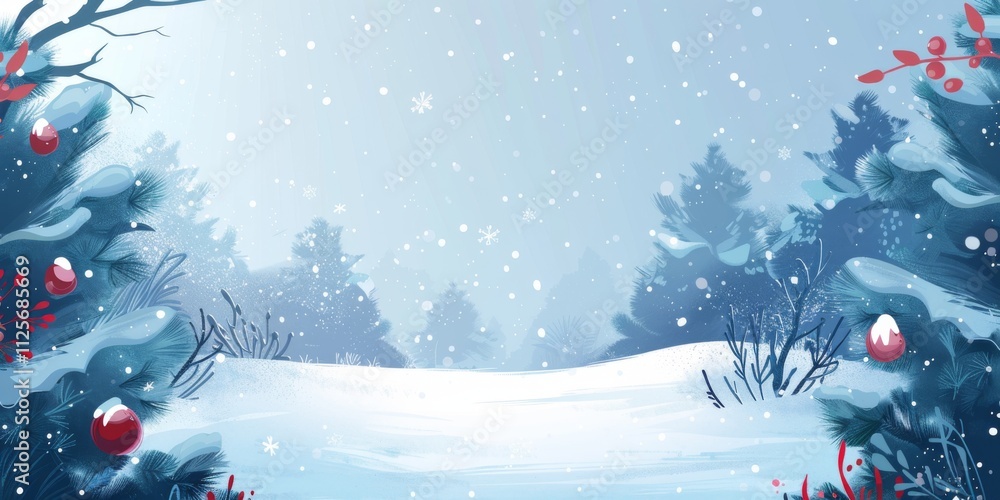 Poster a snowy landscape with trees and a path