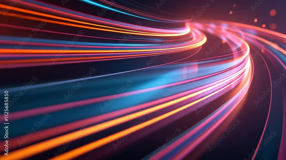 Poster abstract colorful light trails with dynamic motion, futuristic technology and speed concept