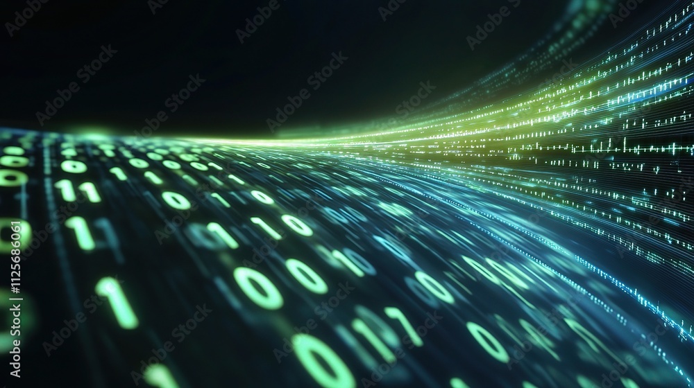 Poster abstract digital matrix code with glowing lines – futuristic backdrop