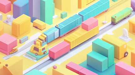 Fototapeta premium supply chain management flat design top view logistics animation colored pastel