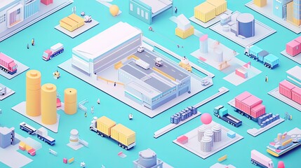 Obraz premium supply chain management flat design top view logistics animation colored pastel