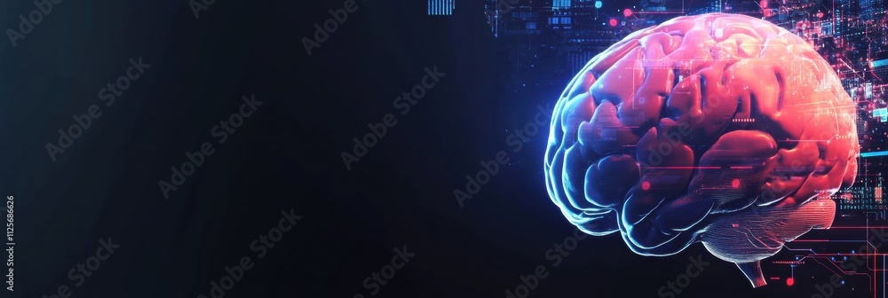 Poster a digital brain merges seamlessly with advanced ai elements like circuits and holographic projection