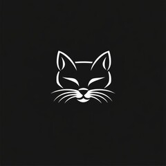 Obraz premium A minimalist white cat logo on a black background, emphasizing simplicity and elegance.