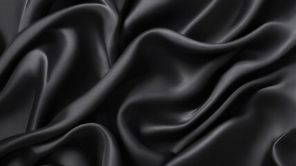 Fototapeta premium Processed collage of smooth elegant wavy deep black silk cloth fabric material texture. Background for banner, backdrop or texture for 3D mapping