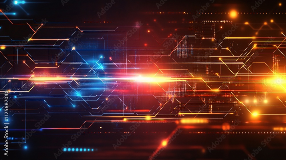 Poster high-tech digital interface with glowing lines and patterns